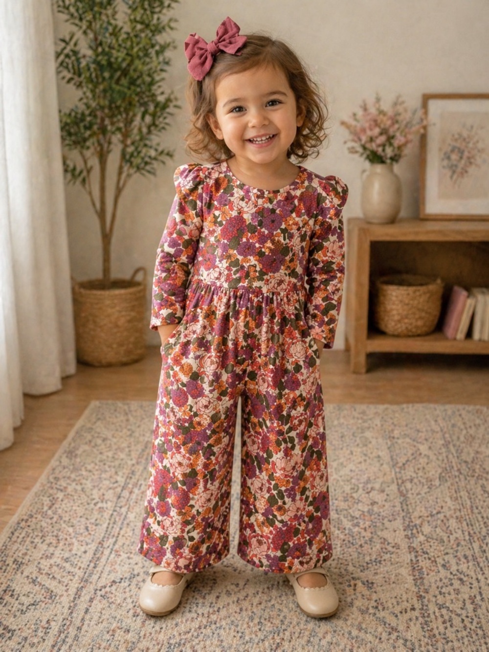 CHEEKY PLUM Floral Wide-Leg Jumpsuit - Pink Multi floral 2T (017)